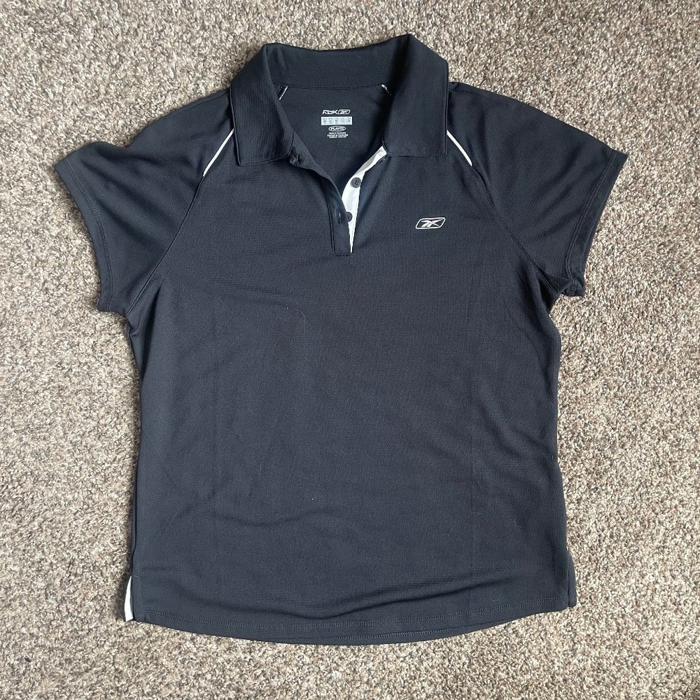 Women's Reebok PlayDry Golf Pickleball Tennis Polo Shirt, Size Medium Black